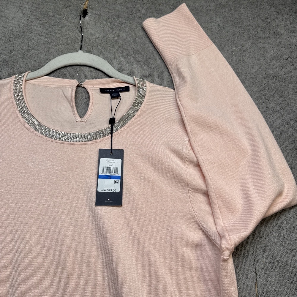 Tommy Hilfiger sweater XL Peach Soft Girl knit cozy glam preppy chic jeweled